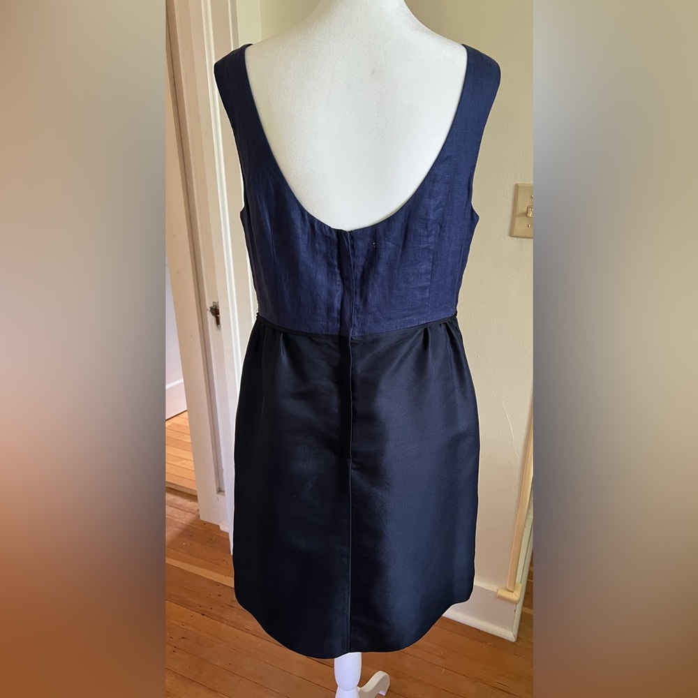 J. Crew Collection Navy and Black Dress Sleeveless Silk, Linen, Cotton Size 12 - Picture 2 of 13